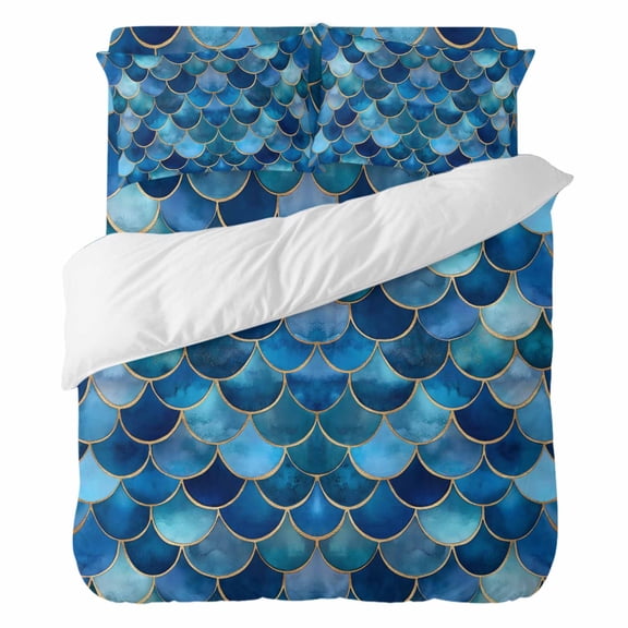 Duvet Cover Set California king Size 4 Pieces, Abstract Geometric Patchwork Comforter Cover Soft Bedding Sets, Retro Blue Gradient Pattern Bed Set Include 1 Duvet Cover, 2 Pillow Shams, 1 Bed Sheet
