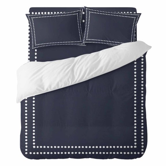 Duvet Cover Set California king Size 4 Pieces, Classic Blue Background Comforter Cover Soft Bedding Sets, White Circle Square Frames Bed Set Include 1 Duvet Cover, 2 Pillow Shams, 1 Bed Sheet