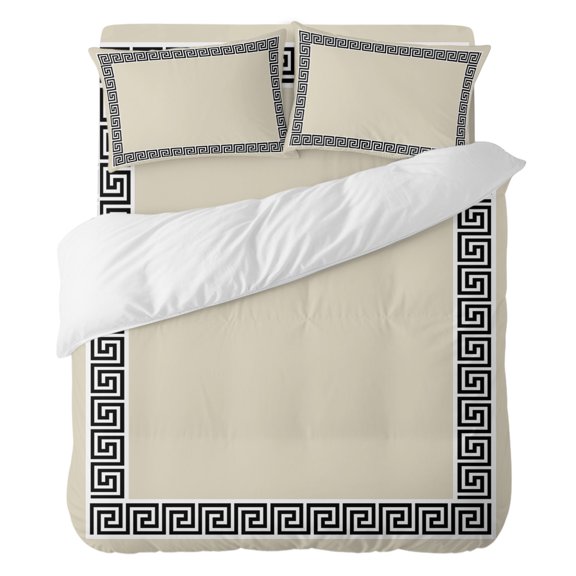 Duvet Cover Set California king Size 4 Pieces, Geometric Chic Black Frame Comforter Cover Soft Bedding Sets, Greek Style Bed Set Include 1 Duvet Cover, 2 Pillow Shams, 1 Bed Sheet for All Season