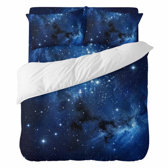 Duvet Cover Set California king Size 4 Pieces, Stars Starry Sky Deep Blue Comforter Cover Soft Bedding Sets, Cosmic Bed Set Include 1 Duvet Cover, 2 Pillow Shams, 1 Bed Sheet for All Season
