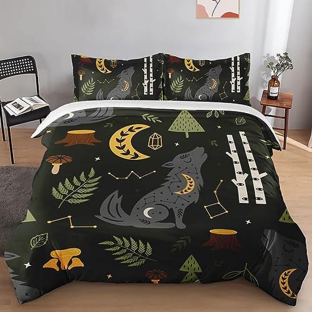 Duvet Cover Set Camping Tree Plants Fox Bedding Set for Kids and Adults