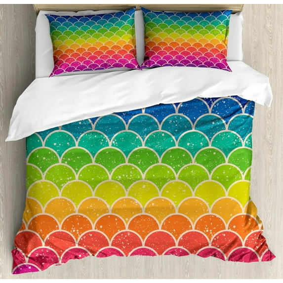 Duvet Cover Set Colorful Abstract Geometric Pattern with Triangle Polygon and Other Shapes Bedding