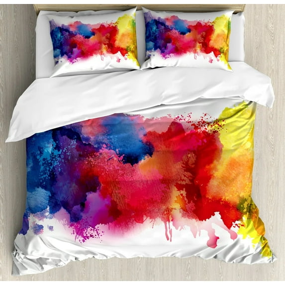 Duvet Cover Set Colorful Abstract Geometric Pattern with Triangle Polygon and Other Shapes Bedding