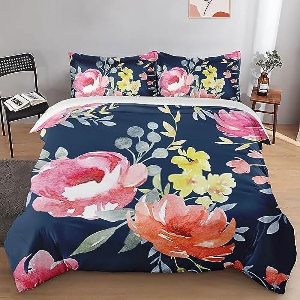 Duvet Cover Set Colorful Psychedelic Tropical Flower Bedding Set for