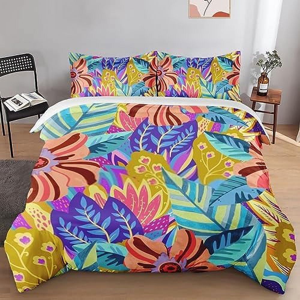 Duvet Cover Set Colorful Psychedelic Tropical Flower Bedding Set for