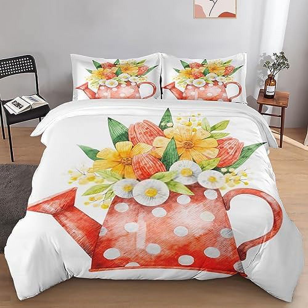 Duvet Cover Set Colorful Psychedelic Tropical Flower Bedding Set for