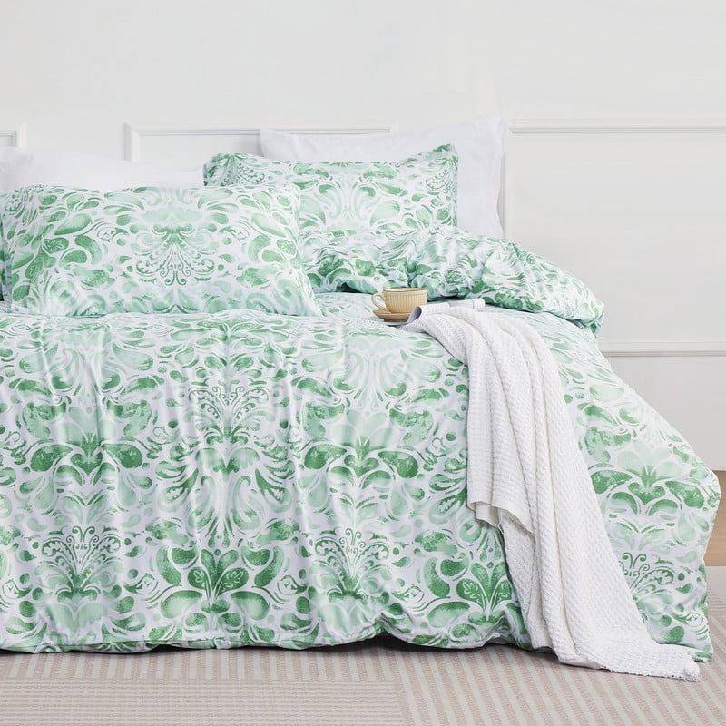 JUSTLET Duvet Cover Set Full Size, 3 Piece Comforter Cover with Pattern, Soft Bedding Set with 1 Duvet Cover and 2 Pillow Shams, Plain Petals