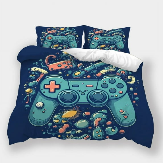 Duvet Cover Set Game Handle Printed Bedspreads Teen Adult Fashion Bedding Suit Bed Gift,Queen (90"x90")