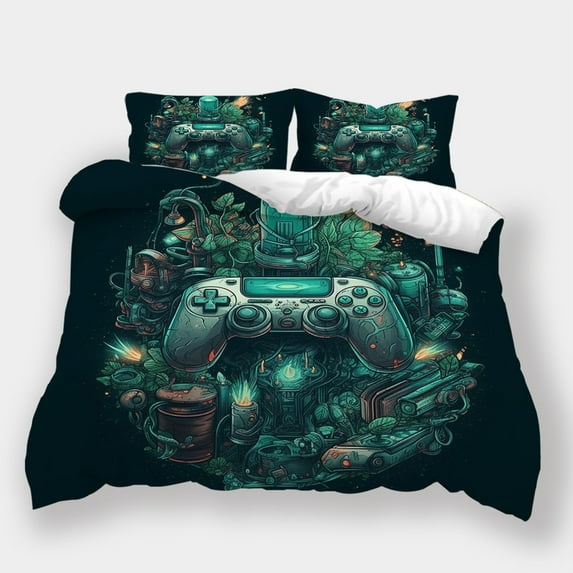Duvet Cover Set Game Handle Printed Comforter Cover Pillowcase Teen Adult Modern Bedding Set,King (90"x104")