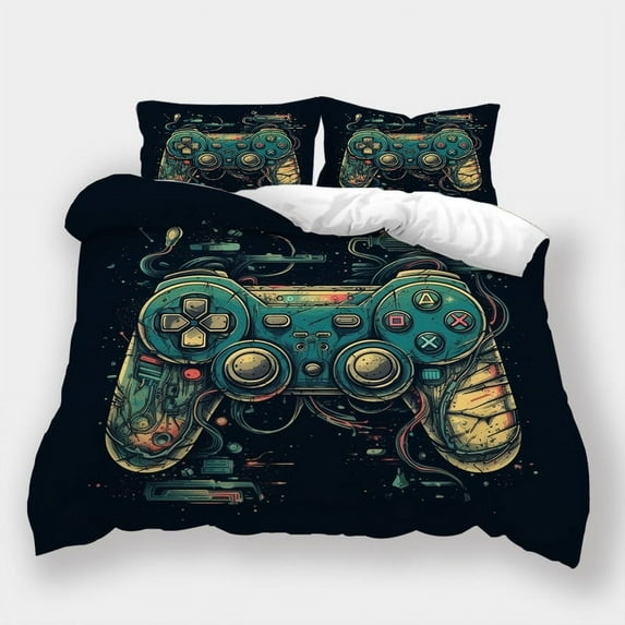 Duvet Cover Set Home Bedclothes Children Cartoon Gamepad Printed Bedspreads Bedroom Decor,Queen (90"x90")