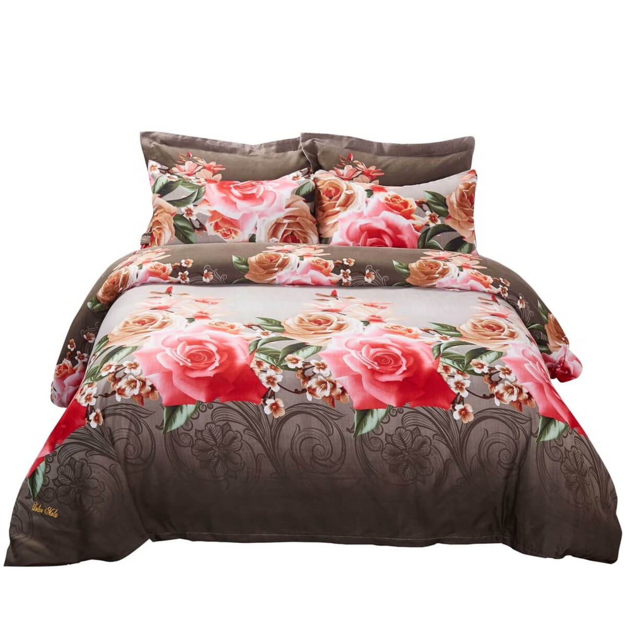 Queen Size Multicolor Floral Cotton and Microfiber Duvet Cover Set