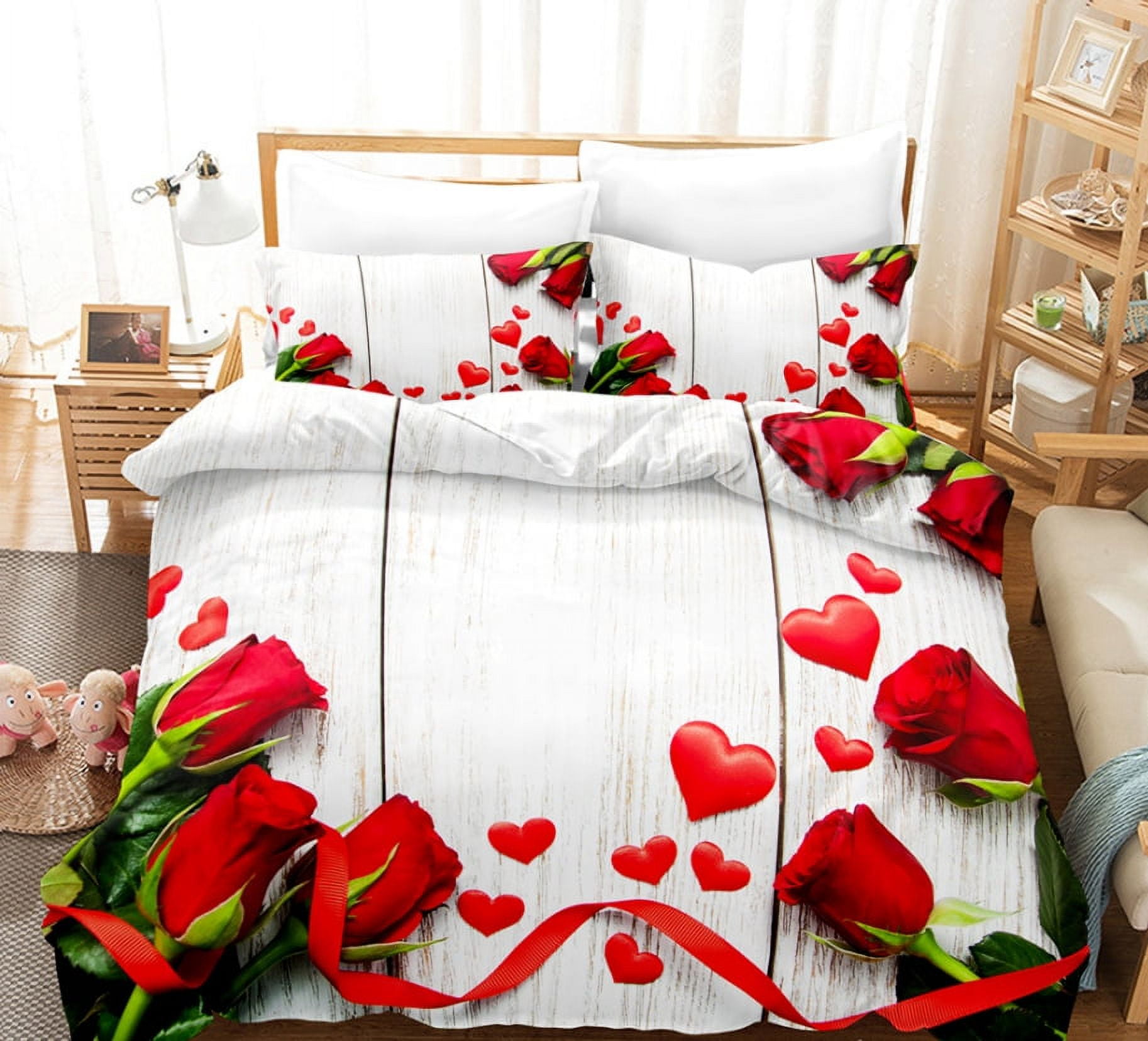 Duvet Cover Set King Size, Floral Petals Bedding Set 3pcs for Man Woman