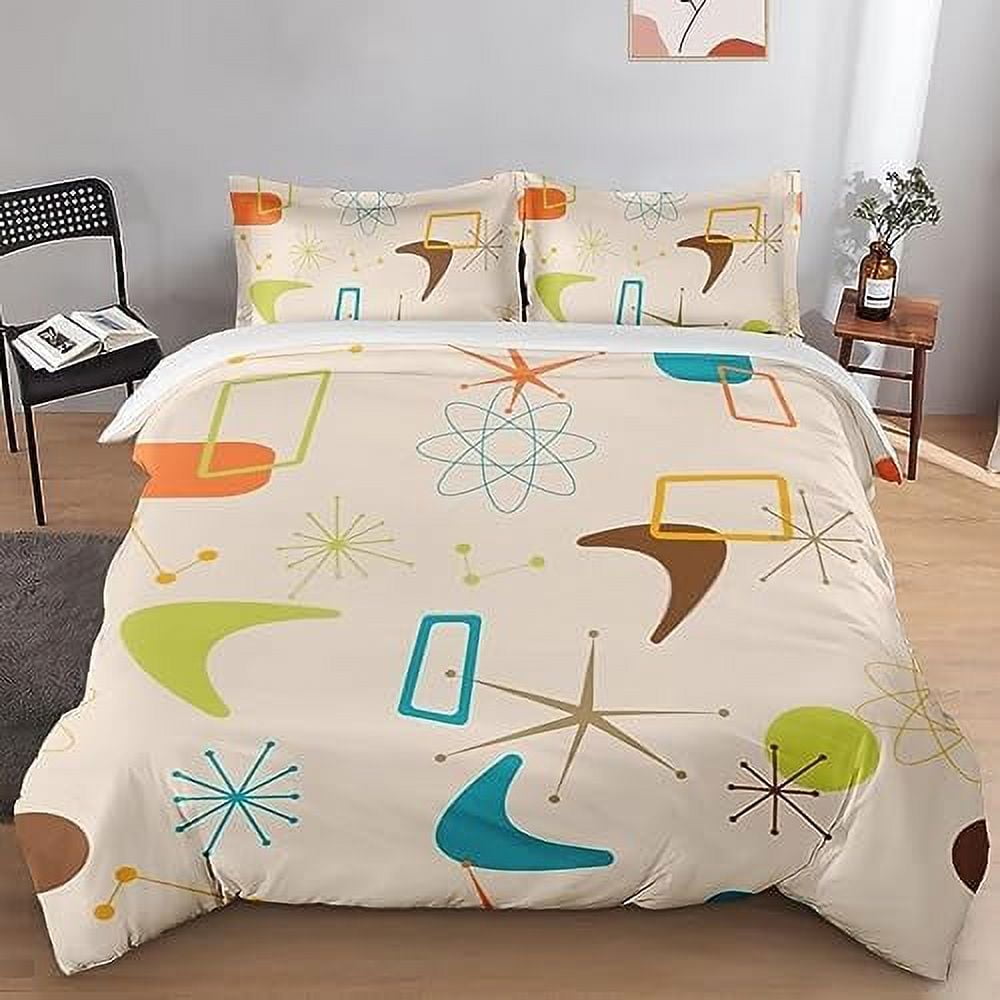 Duvet Cover Set Mid Century Vintage Atomic Bedding Set for Kids and Adults Bedroom Decor Retro