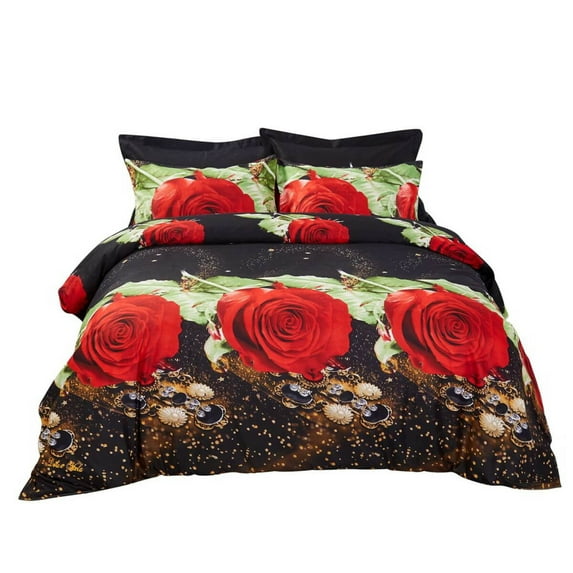Duvet Cover Set, Queen Size Floral Bedding, - Night Roses Dm707Q