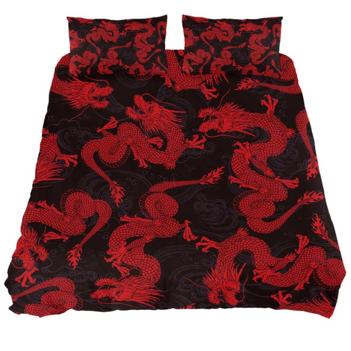 Duvet Cover Set Queen Size,Red Dragon Comforter Set ,3pcs Bedding Set