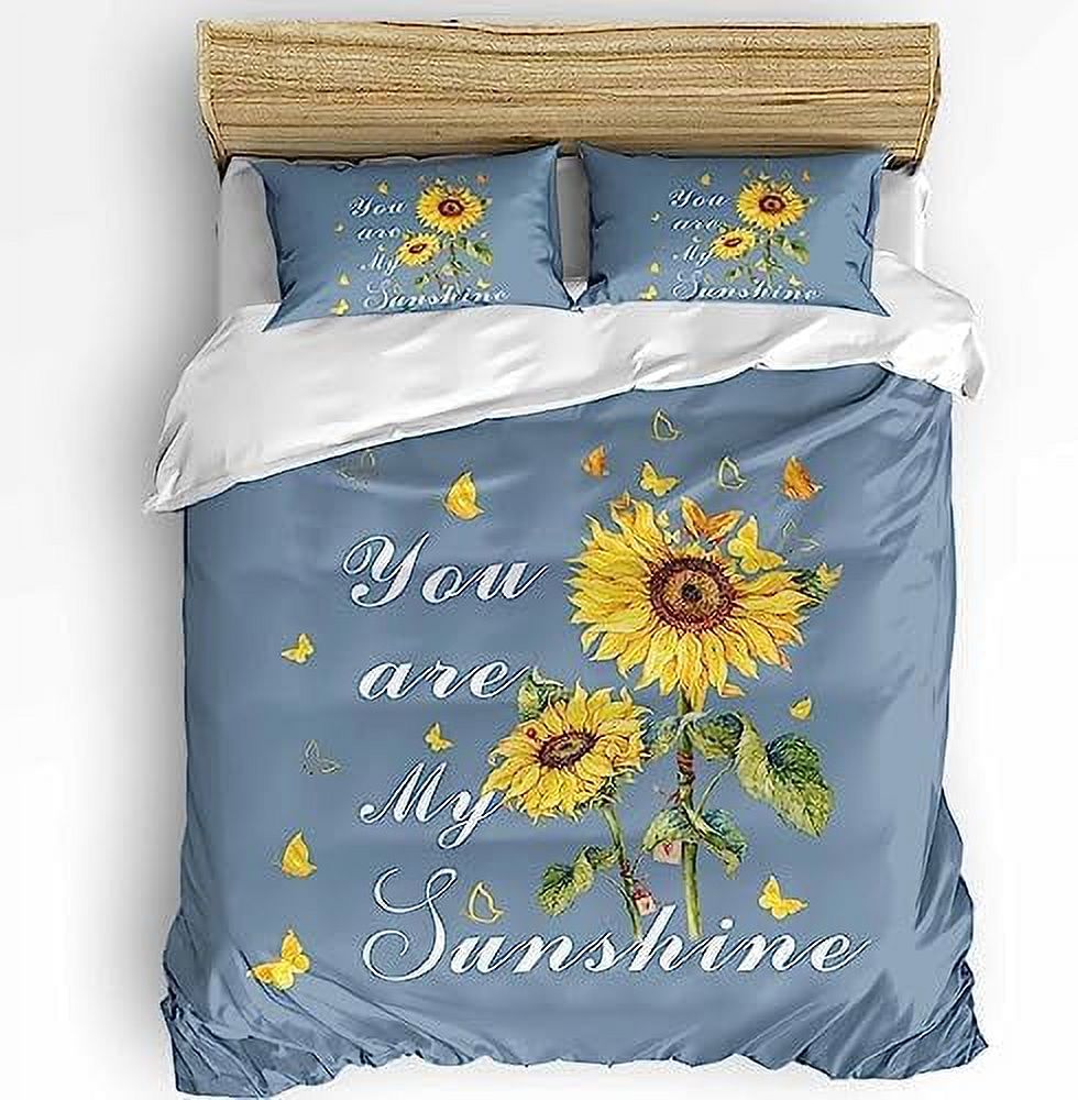 Duvet Cover Set Queen Size Sunflower With Bees Comforter Sets 3 Pieces