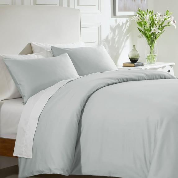 Duvet Cover Set Queen - Slate Grey 3 Piece Bedding Set, 400 Thread Count Sateen Weave, 100% Pure Cotton Comforter Cover and Two Pillow Shams, with Button Closure and Corner Ties