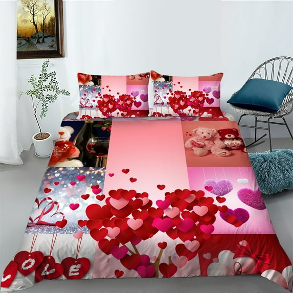 Duvet Cover Set Rose Heart Shaped Printed Bedspreads Women Adult Valentine's Day Bed Gift Bedding Suit