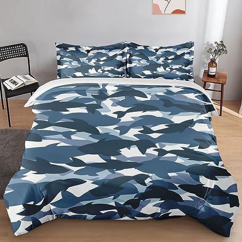 Duvet Cover Set Shark Military Army Fish Bedding Set for Kids and Adults Bedroom Decor