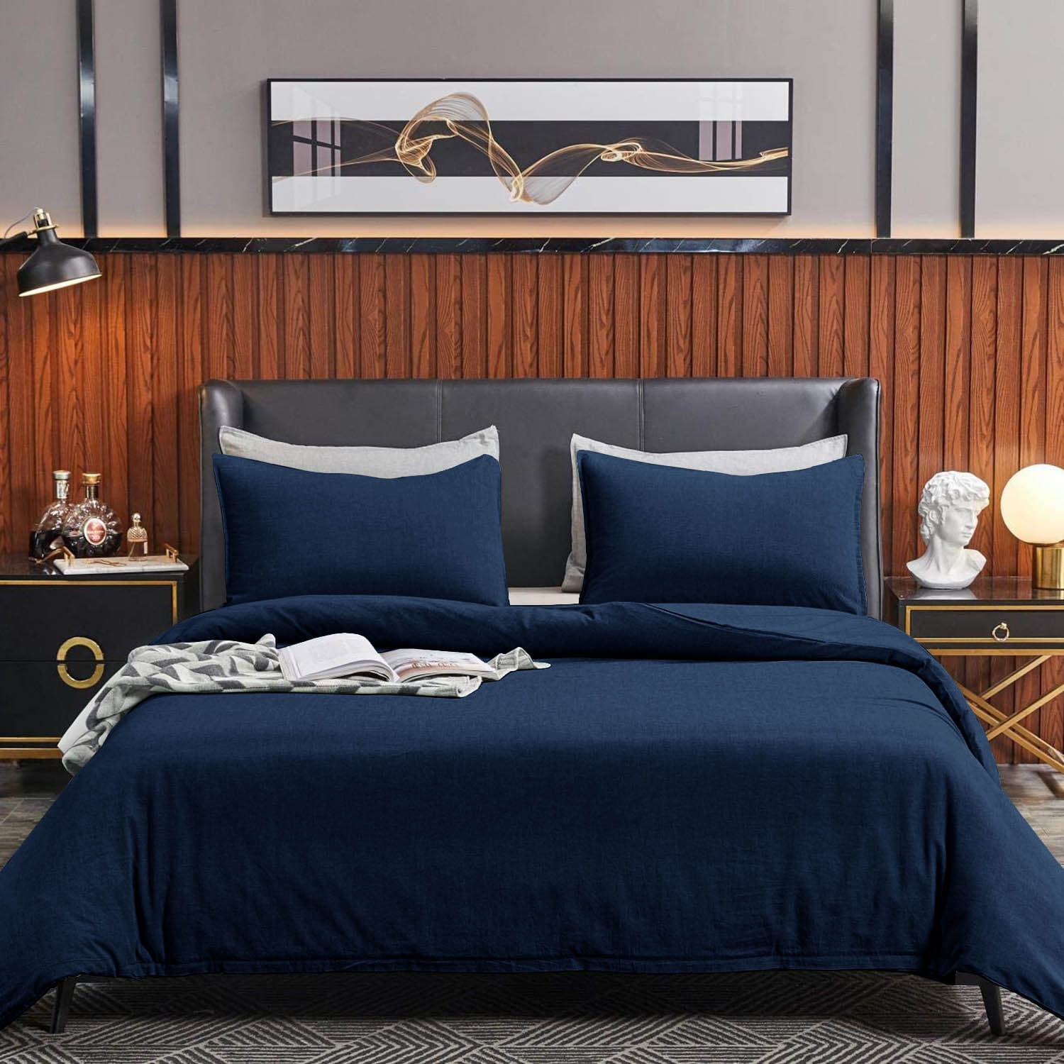 Duvet Cover Set Soft Washed Microfiber Duvet Cover 2 Pieces Twin Navy
