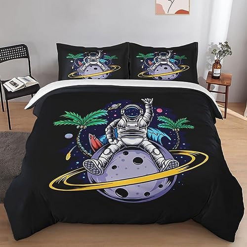 Duvet Cover Set Space Earth Moon Cute Bedding Set for Kids and Adults