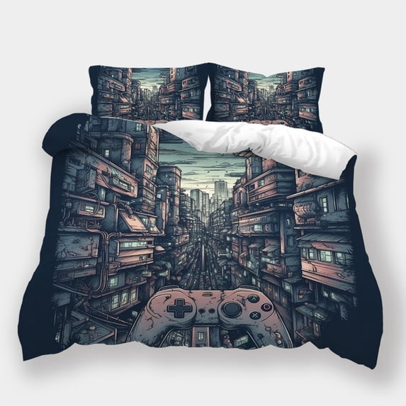 Duvet Cover Set Teen Adult Fashion Gamepad Printed Quilt Cover Pillowcase Home Dormitory Bed Set,Queen (90"x90")