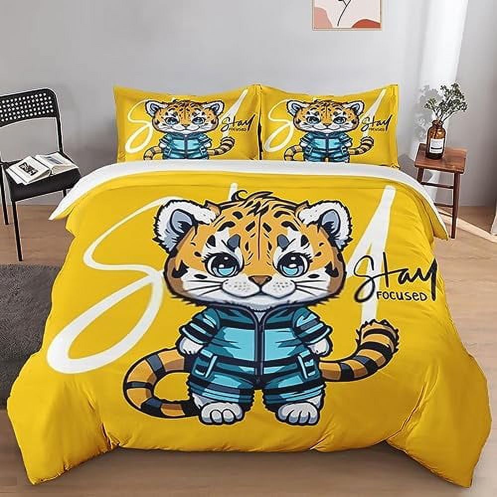 Duvet Cover Set Tiger Blue Cat Animal Bedding Set for Kids and Adults