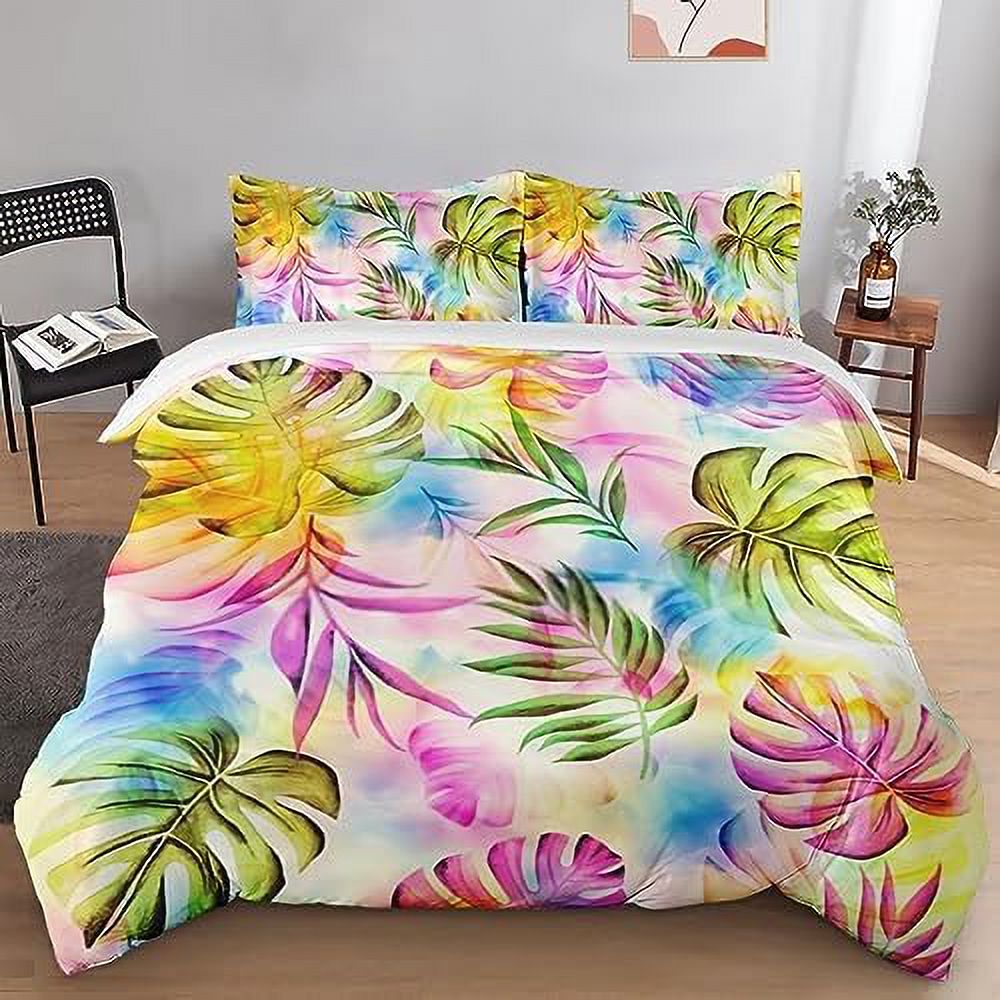 Duvet Cover Set Tropical Flower Plant Leaf Bedding Set for Kids and