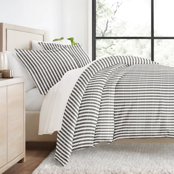 Duvet Cover Set - Ultra Soft & Breathable - Gray Rugged Striped for King Size Bedding by Comfort Canopy