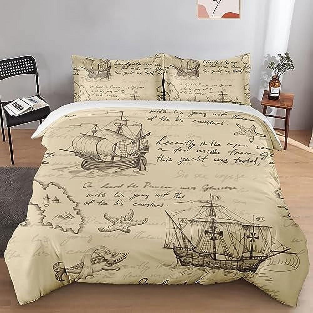 Duvet Cover Set Vintage Sailboat Sea Boat Bedding Set for Kids and
