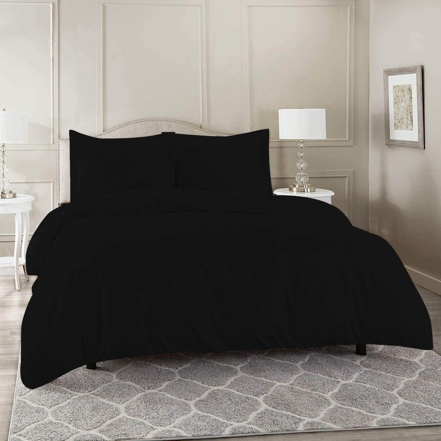 Duvet Cover Set with Zipper Closure 3-Piece Duvet Cover Set, Super King (116'' x 98'') Size with Corner Ties,100% Egyptian Cotton 800 Thread Count, Ultra Soft and Easy Care - (Black Solid)
