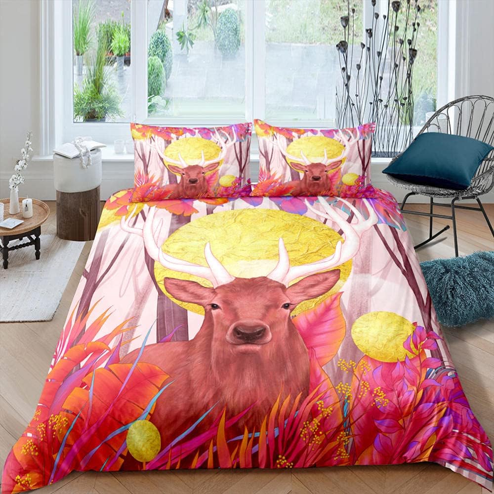 Duvet Cover Sets,3D Pink Elk, Bedding Set, Queen, Microfiber, 3D