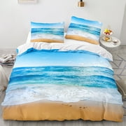 Duvet Cover Sets Full Size Ocean Beach Comforter Cover Nautical Quilt Cover Surfing Sunset Hawaiian Coastal Nature Theme Bedding Set for Living Room Dorm Decor(No Comforter)