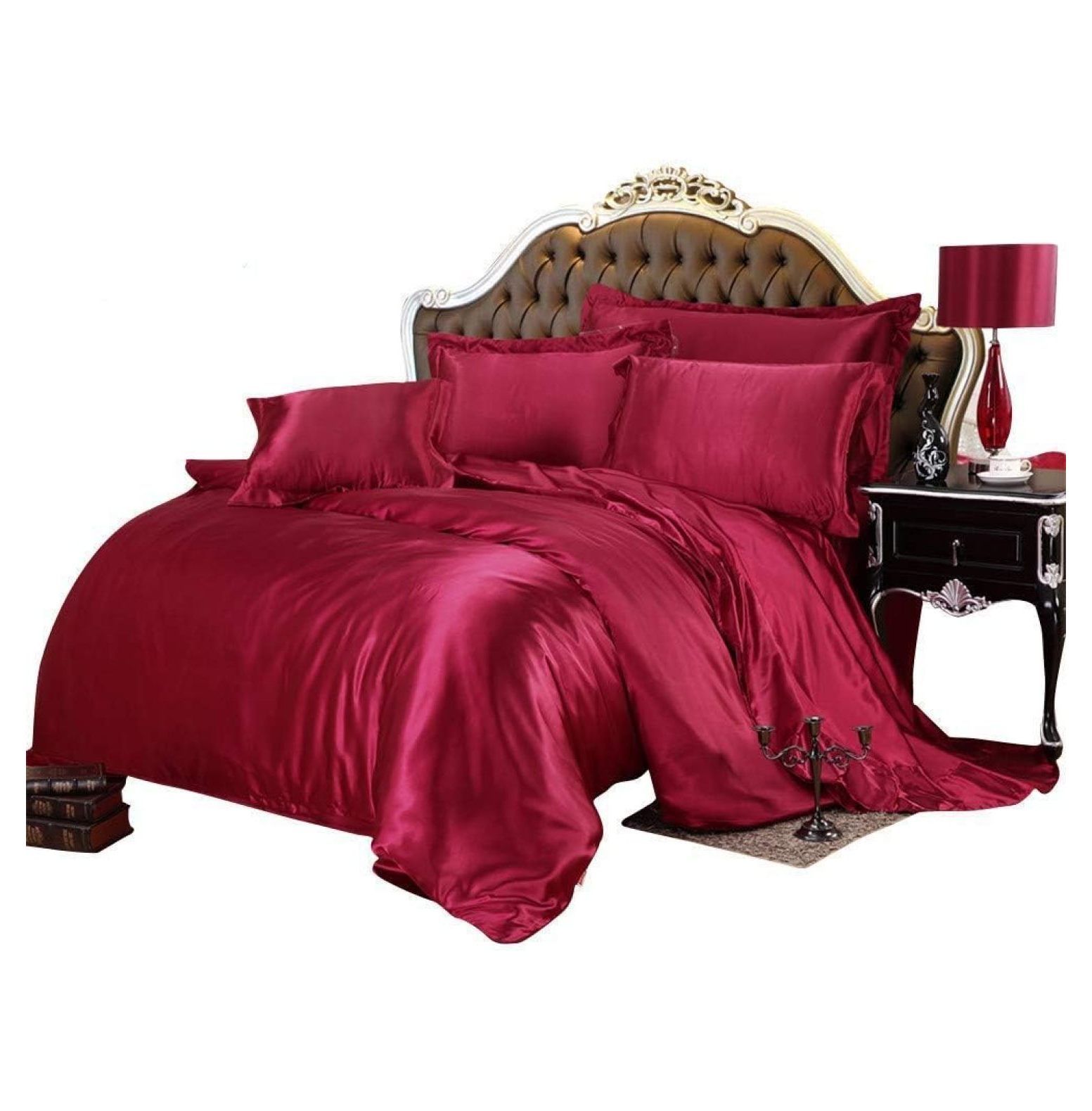 Duvet Set Cal King, Burgundy Soft Silky Duvet Cover Sets (1 Zipper