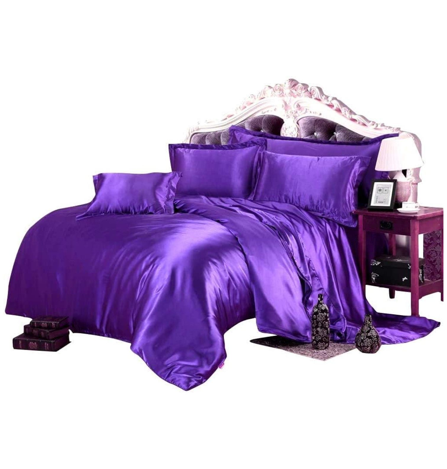 Duvet Set Cal King, Purple Soft Silky Duvet Cover Sets (1 Zipper