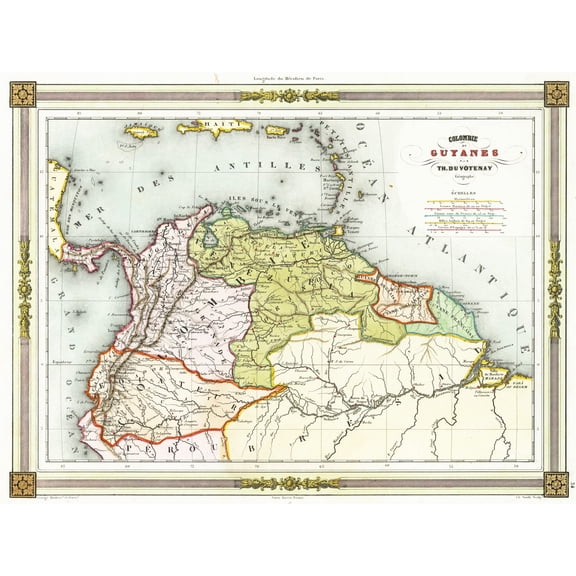 Duvotenay 1846 Map Colombia Guyana Americas Extra Large Art Print Wall Mural Poster Premium XL