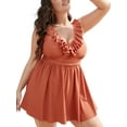 thumbnail image 1 of Duvowe Plus Size Swim Dress for Women Ruffle Trim Swimsuit V Neck Two Piece Bathing Suits, 1 of 10