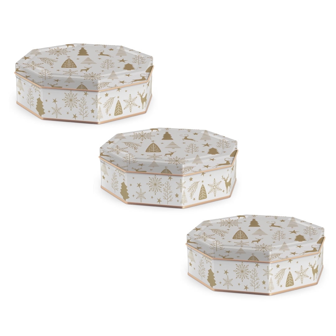 Dux Holiday Christmas Cookies Octagonal Tin 9.17 oz, Pack of 3