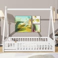 thumbnail image 1 of Duxelifin Ful Size Montessori Floor Bed for Kids, Wooden Toddler Floor Bed with Rails & Door, Tent-Shaped Teepee Bed Frame, Pine Wood Construction (White), 1 of 9