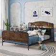 thumbnail image 1 of Mirightone Full Bed Frames, Metal Montessori Bed Frame with Storage and Rails, Upholstered Headboard, Modern Full Size Beds with LED Light, Low Platform Bed with Slats Support, Black, 1 of 8