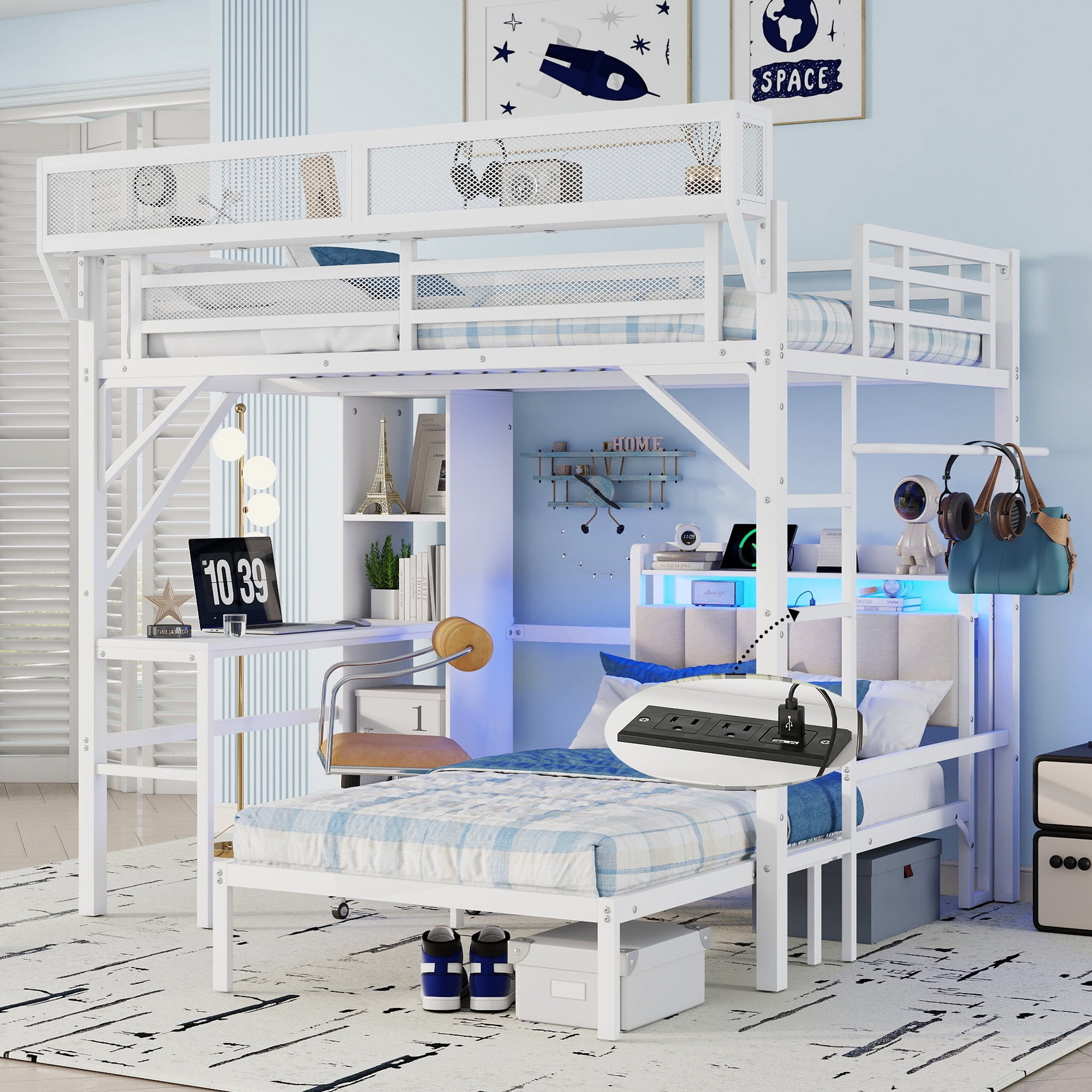 Duxelifin Full over Twin Bunk Bed with Desk and Charge Station ...
