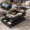 thumbnail image 1 of Duxelifin Lift-Top Coffee Table with 2 Drawers and RGB Lights, Modern Square Coffee Table with Glass Top and High-Gloss Finish, Hidden Space for Living Room, Black, 1 of 9