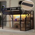 thumbnail image 1 of Mirightone Queen Size Loft Bed with Stairs, Metal Loft Bed Frame with Storage,Under-Bed Desk, Wardrobe Heavy-Duty Gaming loft bed with built-in Light & Charging Station for Adults, Teens, 1 of 8