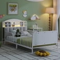 thumbnail image 1 of Mirightone Twin Bed Frames, Metal Montessori Bed Frame with Storage and Rails, Upholstered Headboard, Modern Twin Size Beds with LED Light, Low Platform Bed with Slats Support, White, 1 of 7