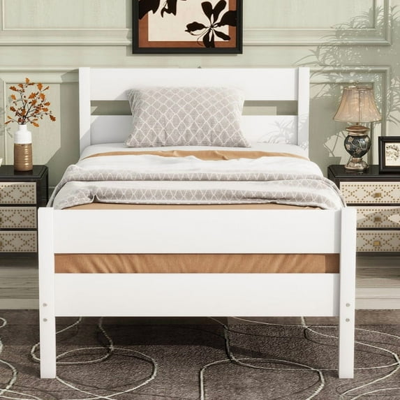 Duxelifin Twin Bed Frames Wood, Wood Twin Bed Frame with Headboard and Footboard, No Box Spring Needed, White
