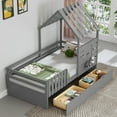 thumbnail image 1 of Duxelifin Twin Kids Bed Frame with 2 Storage Drawers and Guardrails, Wooden House Bed with Roof & Window for Kids, Gray, 1 of 7