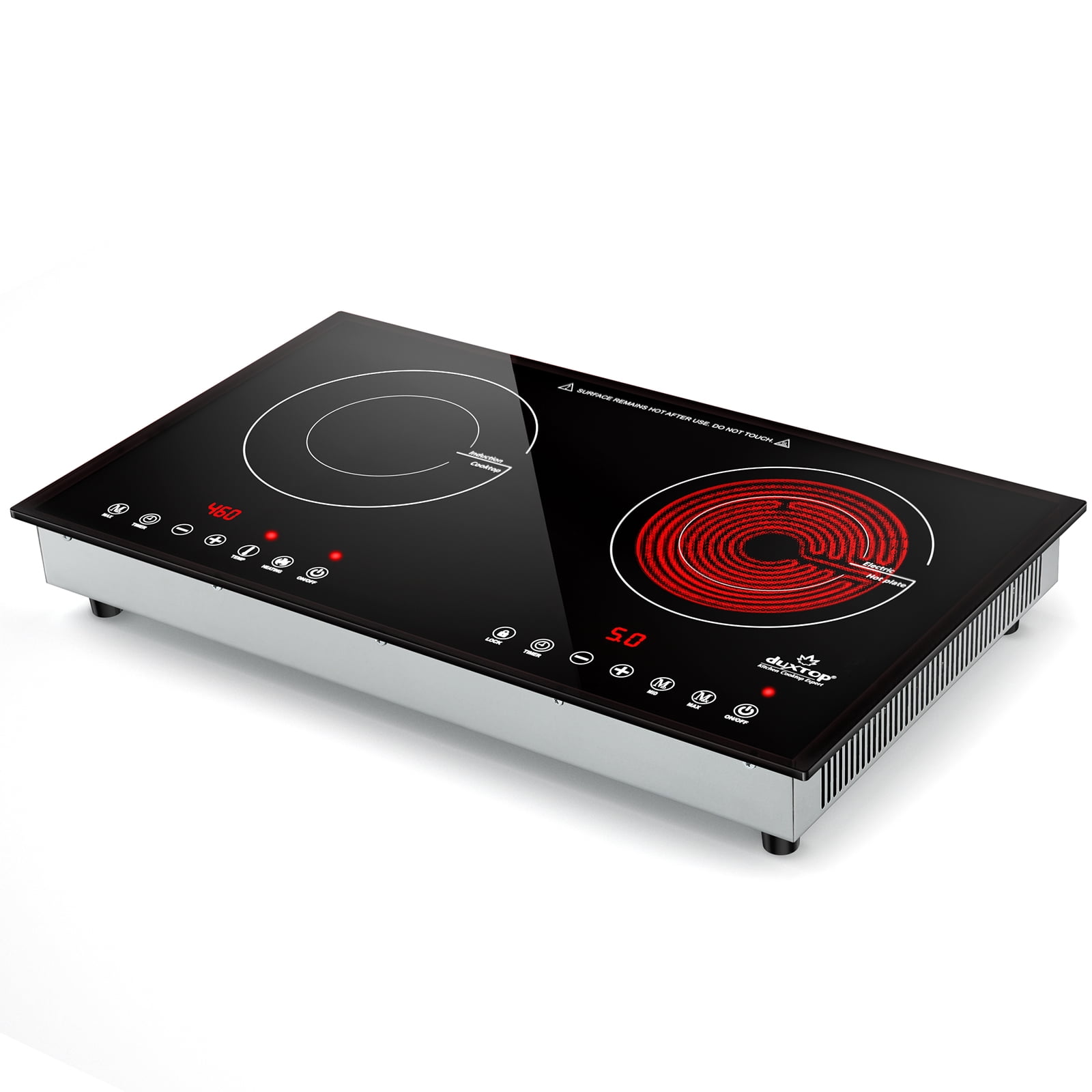 Duxtop 1800W Built-In Induction Cooktop 2 Burner, Double Induction and Infrared Cooktop, Electric Hot Plate, 9820HLBI