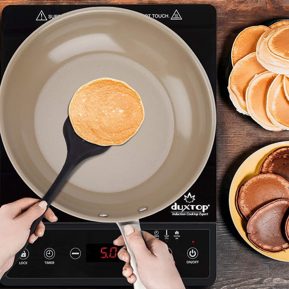 Duxtop Ceramic Non-stick Frying Pan, Stainless Steel Induction Frying Pan, 9.5-Inch Stir Fry Pan with Heavy-gauge Impact-bonded Bottom,  Ti