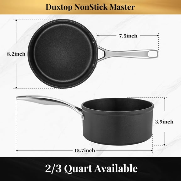 Duxtop Nonstick Master Saucepans 3 Quart Hard Anodized Sauce Pan with Lid, Aluminum Cooking Pot PFAS-Free, Oven Safe to 500°F, Black