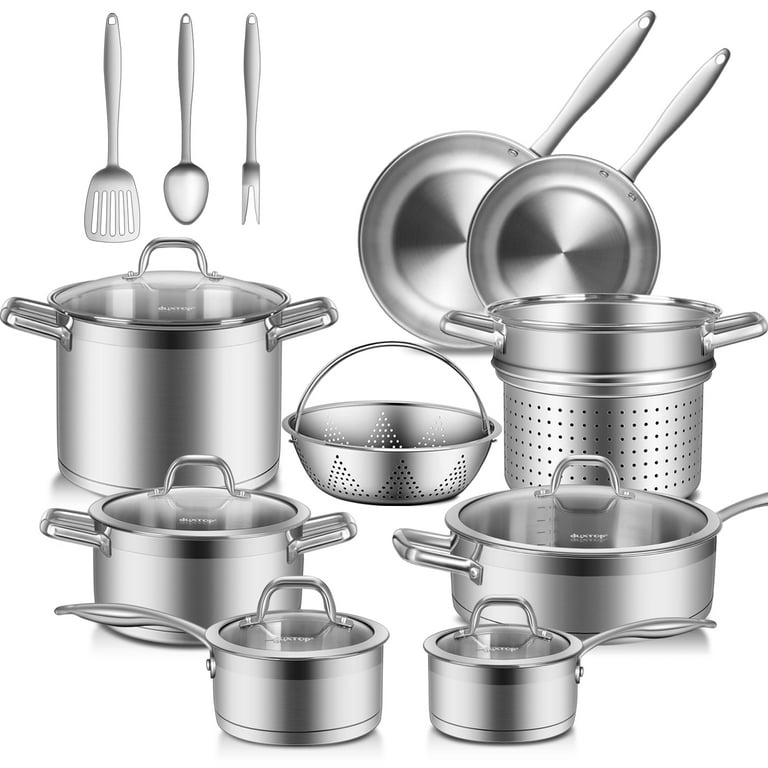 Stainless Steel Cookware Set, iMounTEK Fast Even Heat Induction Pots Pans  Set Dishwasher Safe with 2 Stockpot, 1 Saucepan, 1 Frying Pan, Chef's